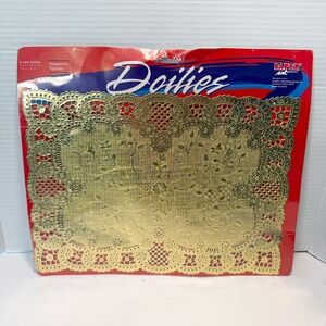 Vtg Paper Art Gold Lace Doilies Place Mats 6 Count 10inx14in‎ Table Decor Retro
